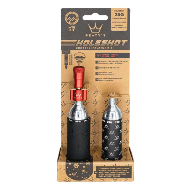 Peatys Holeshot MTB Tire Inflator Kit w  CO2 Cartridges - Red Cheap